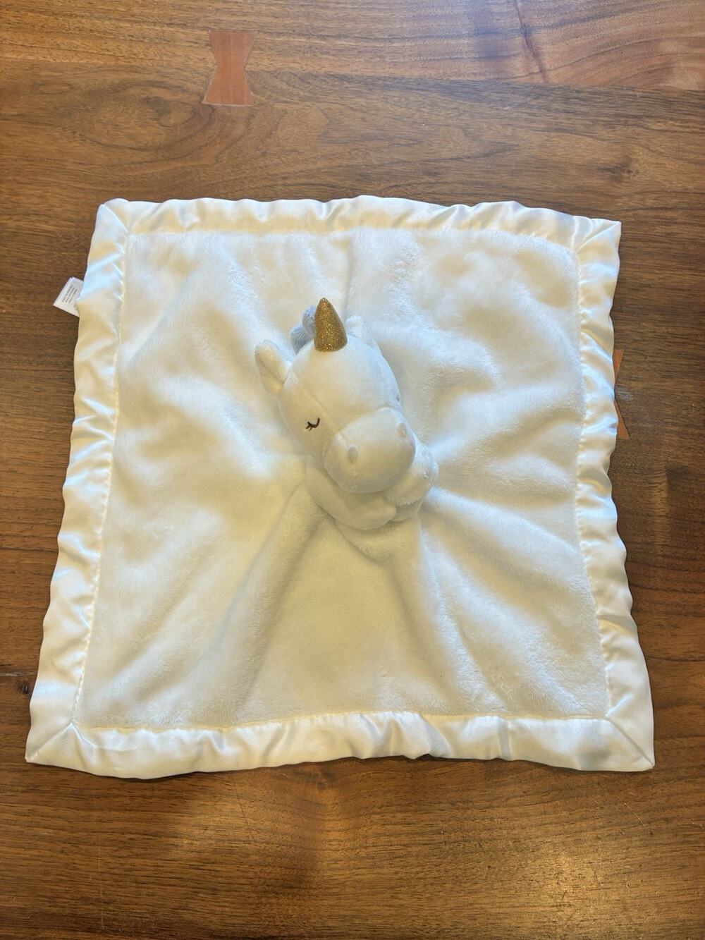 Carters Cuddle Plush White Blue UNICORN Security Blanket Lovey Baby Toy #68354